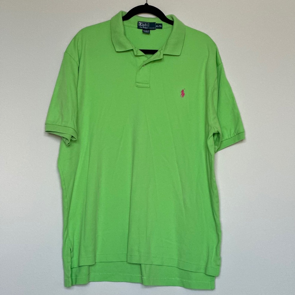 Polo Ralph Lauren Mens XL Lime Green Pink Pony Pique Short Sleeve Polo Shirt